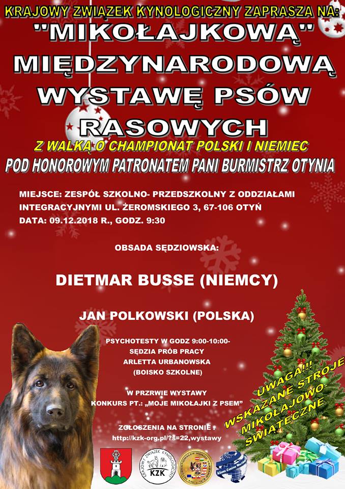 „Mikołajkowa” Międzynarodowa Wystawa Psów Rasowych CACIB w Otyniu